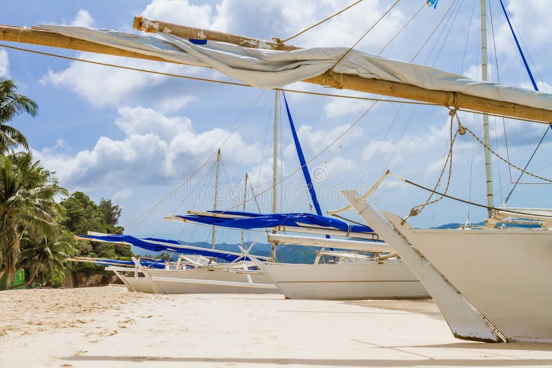 Wooden sail boat, boracay island, tropical summer