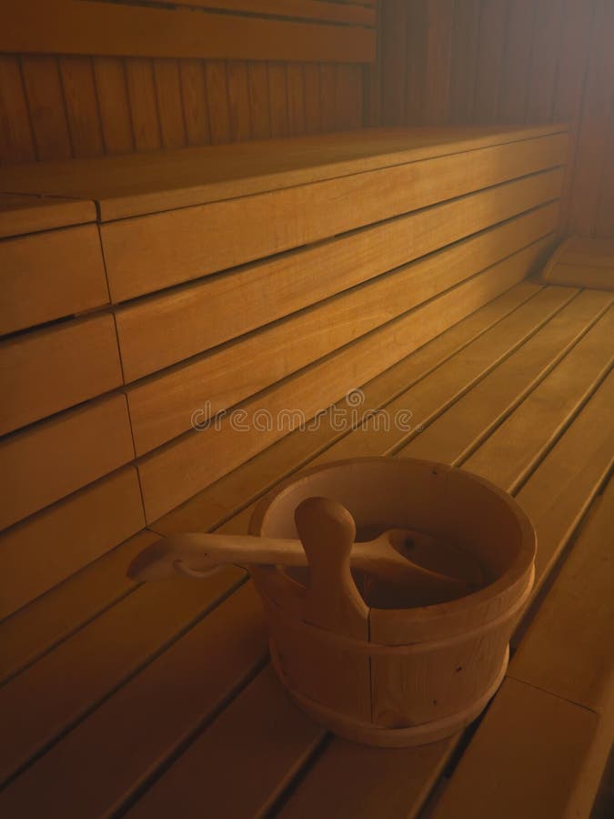 Wooden sauna interior wood fired sauna