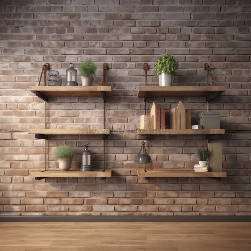 Empty Wooden Shelf Brick Wall Stock Illustrations 789 Empty Wooden