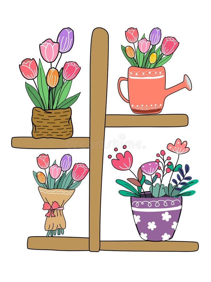 https://thumbs.dreamstime.com/b/wooden-shelf-tulip-bouquets-colorful-doodle-style-designs-cards-springs-home-decor-clothing-patterns-fabric-decorative-243713804.jpg