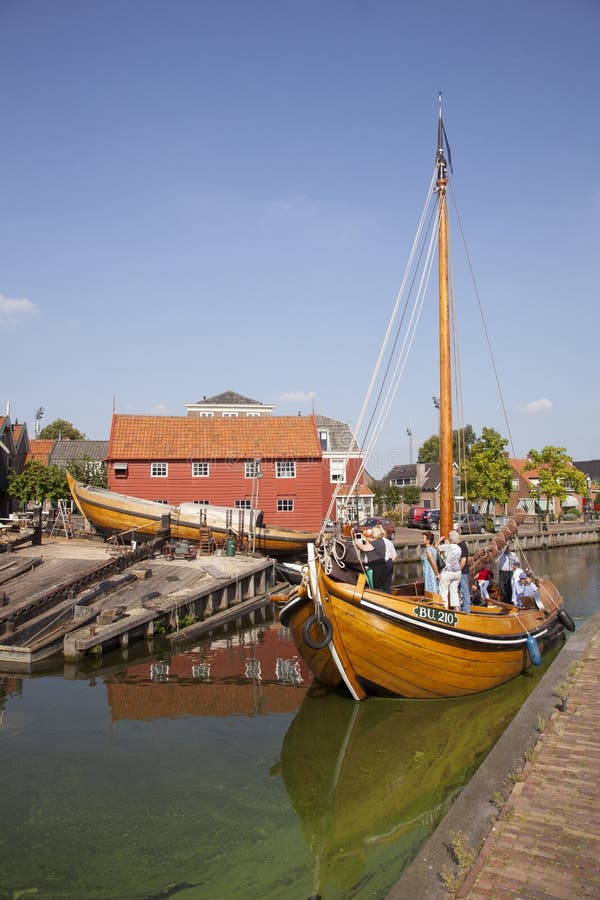 Wooden ship entering the harbor of bunschoten spakenburg