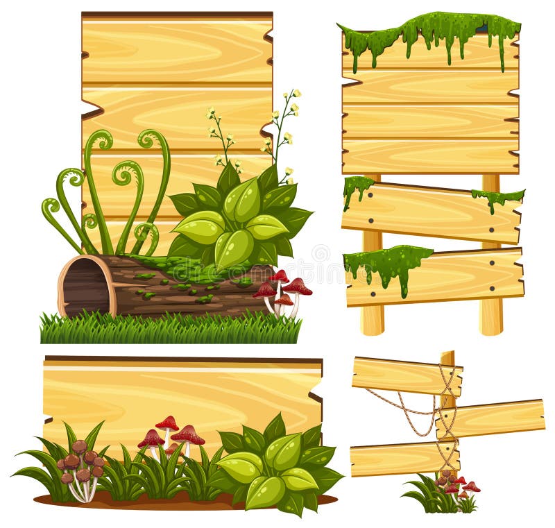 Wooden Sign Template with Moss and Mushroom Stock Vector Illustration Wooden Sign Template with Moss and Mushroom Stock Vector Illustration