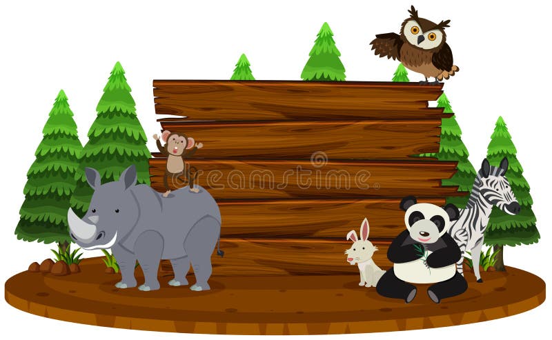 Wooden sign with wild animals in background