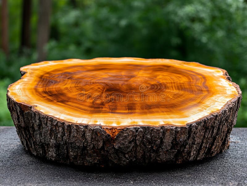 A wooden slice of wood sitting on top of a table royalty free stock photos