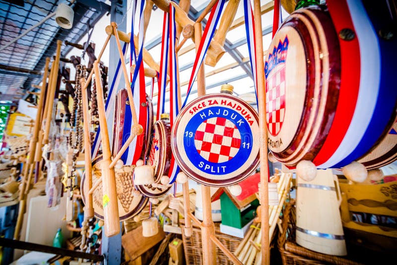 t-shirts and scarves of hajduk split are on sale as souvenirs in a market  stall in split croatia Stock Photo - Alamy