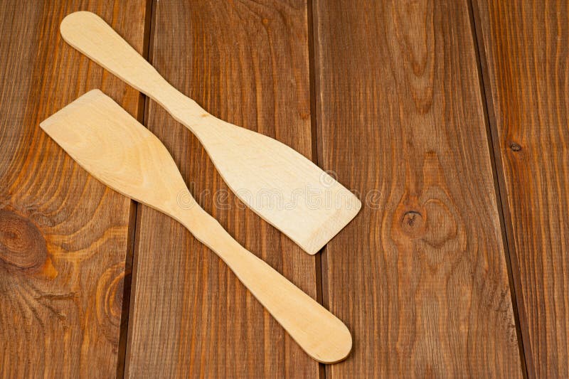 Wooden Spatulas for Comfortable Turning Food while Cooking Stock Photo