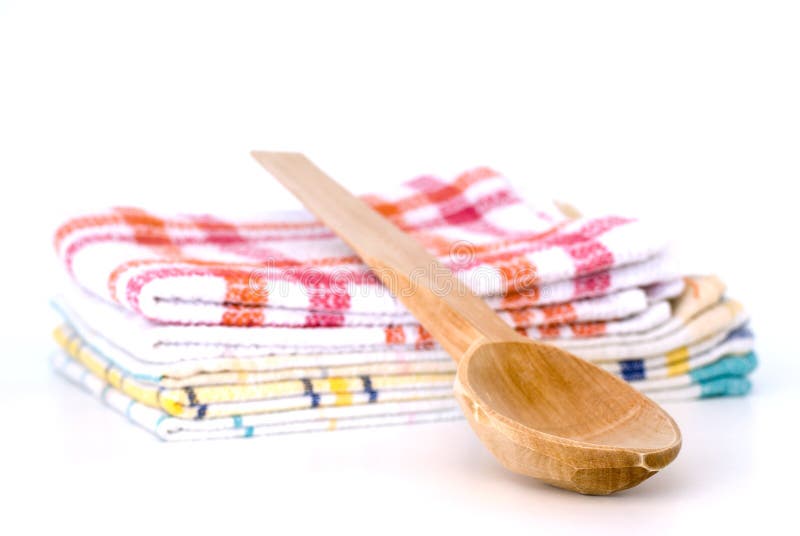 Wooden spoon and dish towels
