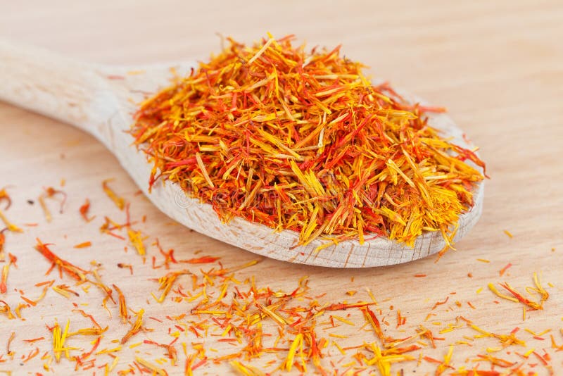Wooden Spoon Filled with Saffron Spice Stock Image Image of flower