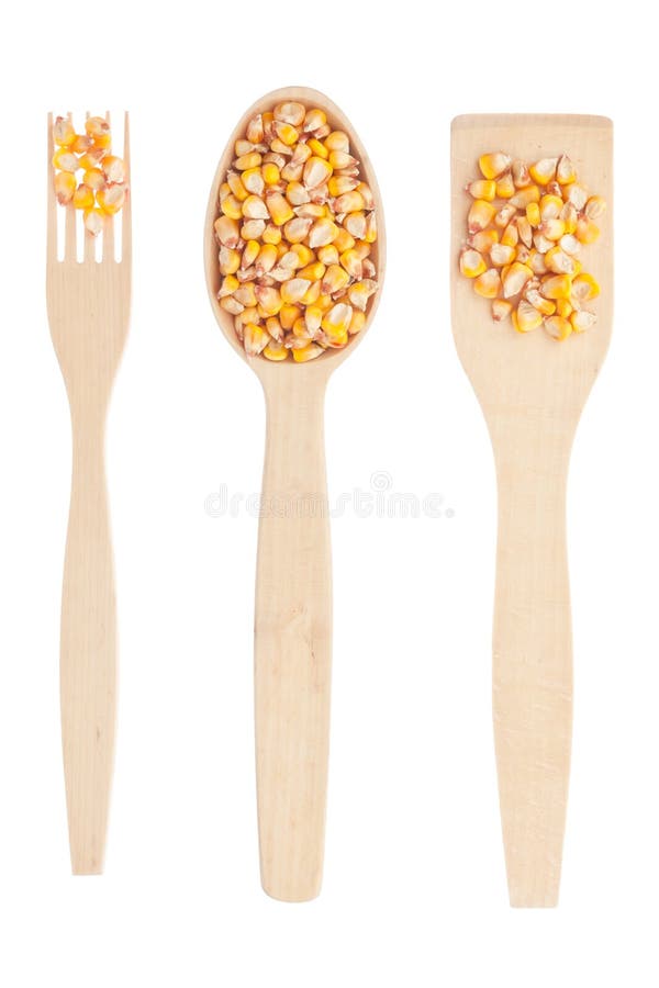 Wooden Spoon, Fork, Paddle with Corn Stock Photo Image of agriculture