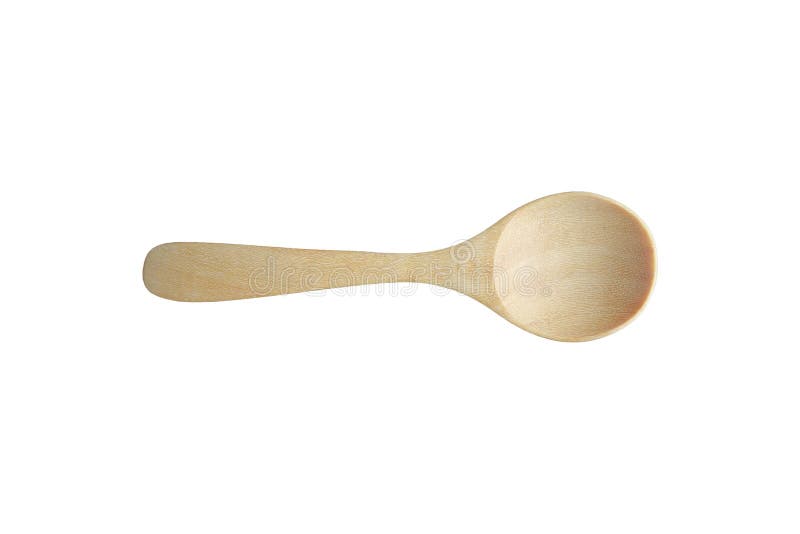 Wooden spoon isolated on white background. Top view