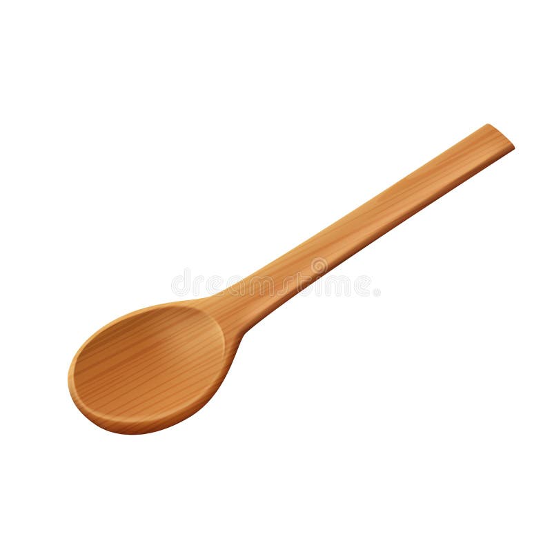 Wooden spoon for liquid food on a white background, cutlery. Vector illustration