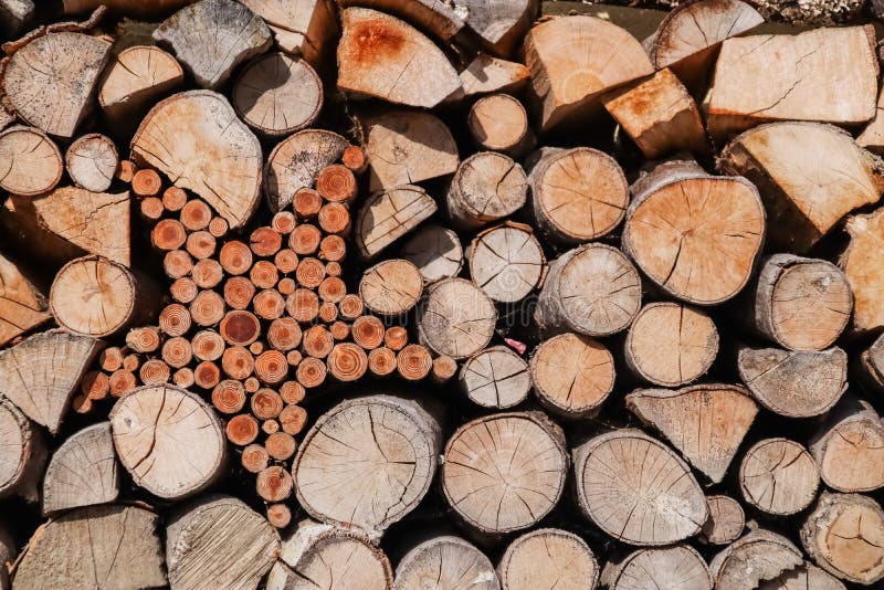 Wooden stack logs arranged and star shape in a wall. royalty free stock photo