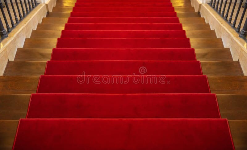 Wooden staircase covered with red carpet background royalty free stock photography Wooden staircase covered with red carpet background royalty free stock photography