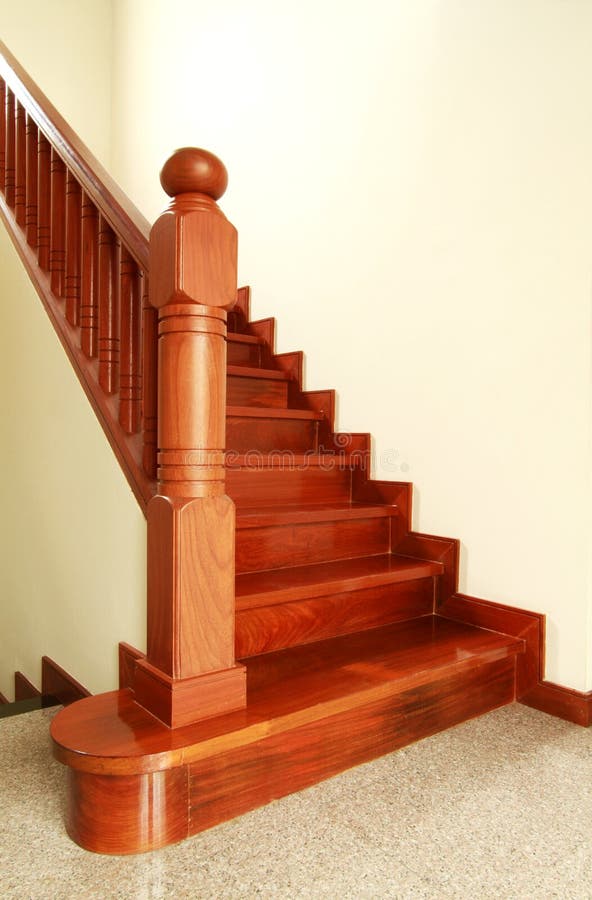 Wooden stairs and handrail royalty free stock photography