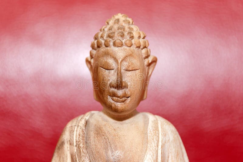 Wooden Statue of Buddha, Symbol of Buddhism on Red Background. Free  Copyspace for Text Stock Photo - Image of culture, background: 158866944