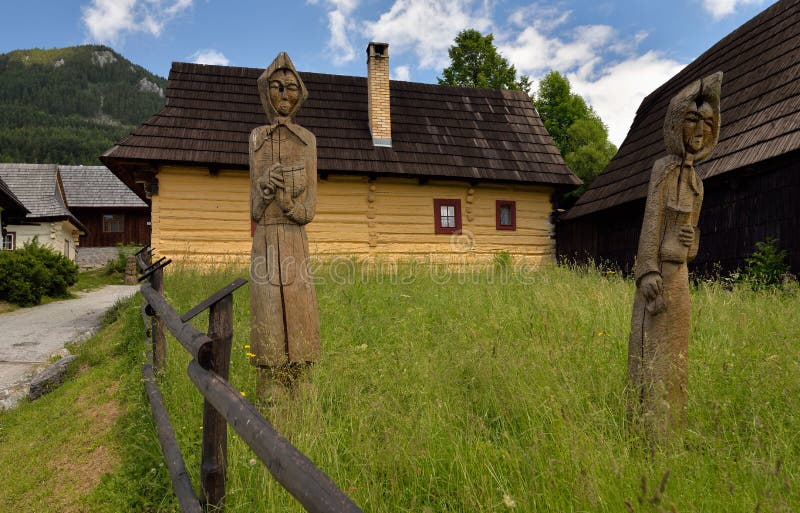 Wooden statues in historical village Vlkolinec