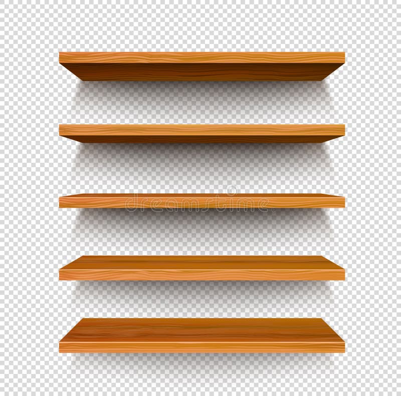 Wooden store shelf on transparent background vector illustration