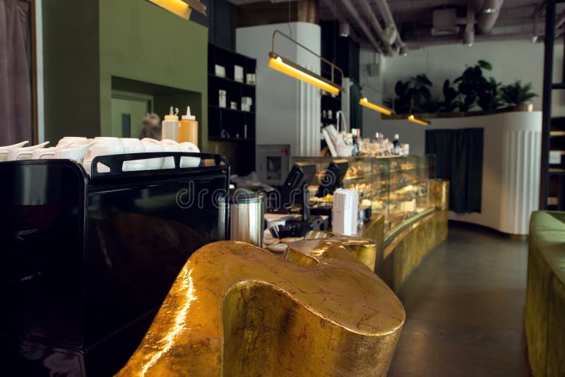 Wooden Table with Bakery Shop or Coffee Cafe Blurred Background Stock