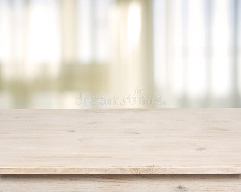 White Table Top On Blurred Pastel Background Of Curtained Window