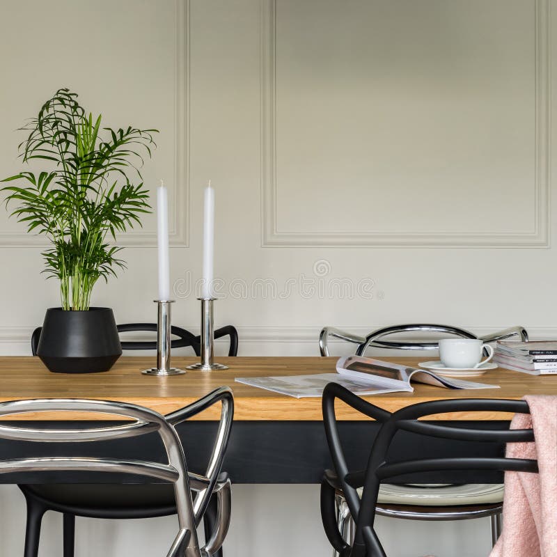 Wooden table and modern chairs stock photos Wooden table and modern chairs stock photos