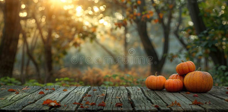 A wooden table with a pile of pumpkins on it. The pumpkins are orange vector illustration