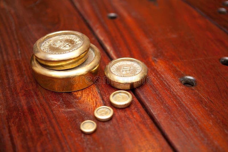 Wooden Table and weights stock photo. Image of wooden 13271942