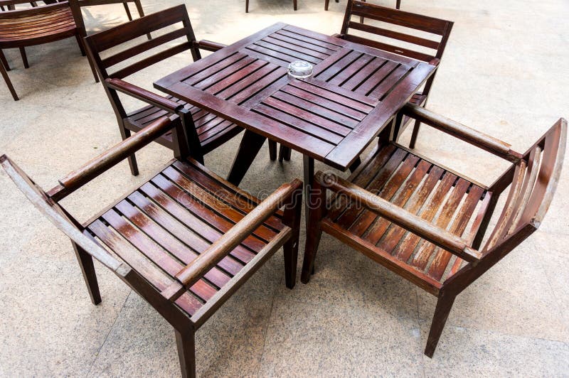 Wooden Tables and Chairs in Outdoor Restaurant Stock Photo Image of