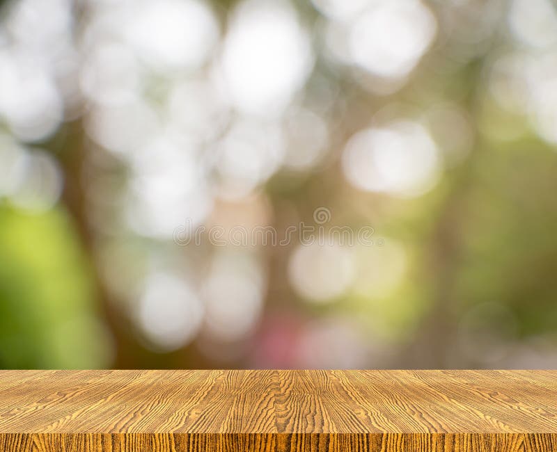 Wooden Tabletop with Blurred Nature Background Stock Image Image of