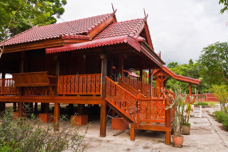 Wooden Thai style house stock photo. Image of outdoor ...