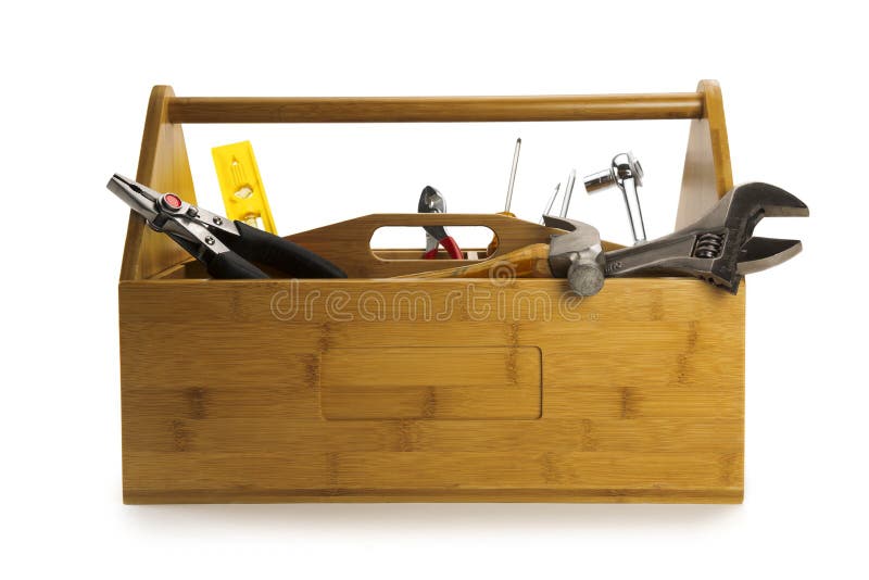 Wooden toolbox with tools