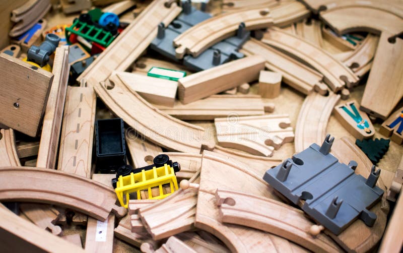 Wooden Train Tracks and Parts Stock Image Image of table, interior
