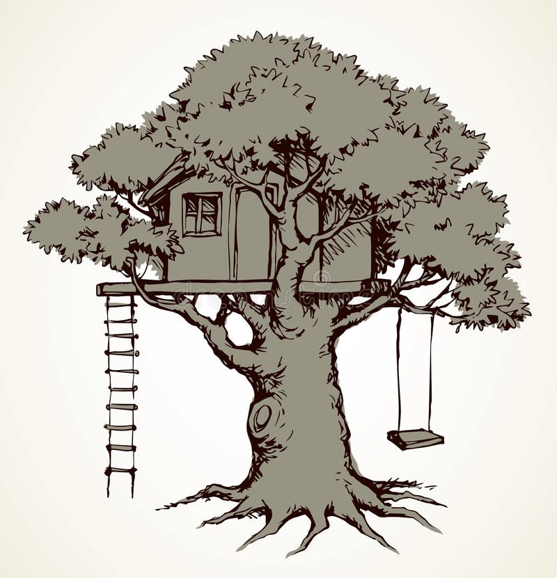 Wooden Tree House. Vector Drawing Stock Vector - Illustration of graphic,  cartoon: 168201696