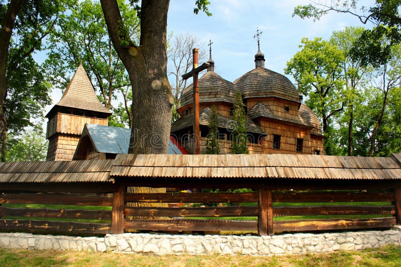 Wooden Ukrainian greek catholic church of Holy Mother of God in Chotyniec, Podkarpackie, Poland.