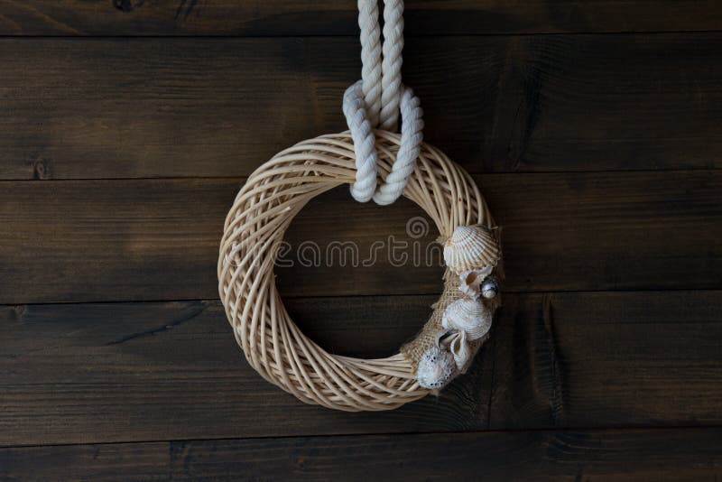Wooden wall decoration with Sea thematic frame royalty free stock photography Wooden wall decoration with Sea thematic frame royalty free stock photography
