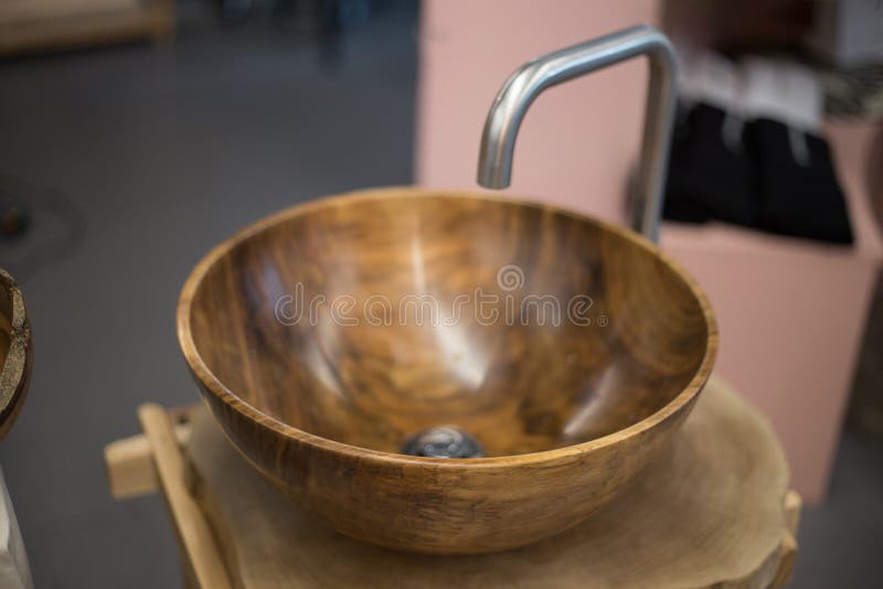Wooden Washbasin on a Wooden Stand in the Bathroom Stock Image Image of apartment