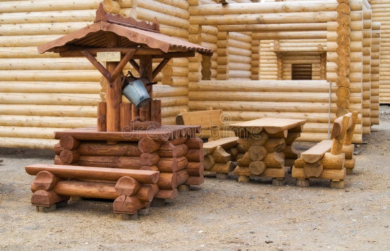 Wooden well with a bucket