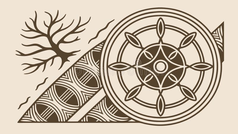 Wooden Wheel and Tree Branch, Symbolic Landscape Element, vector design Generative AI royalty free illustration