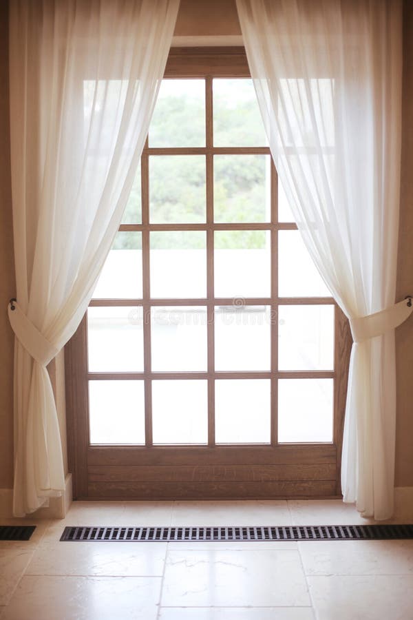 Wooden Window Frame with White Curtain Stock Photo Image of curtain