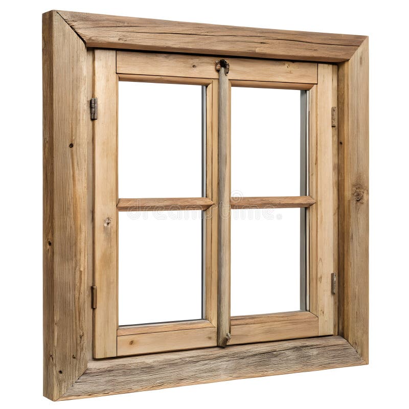 Wooden window with rustic frame isolated royalty free illustration