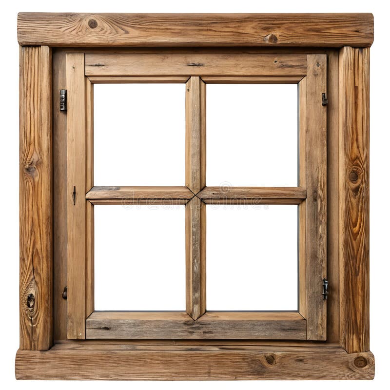 Wooden window with rustic frame isolated royalty free illustration