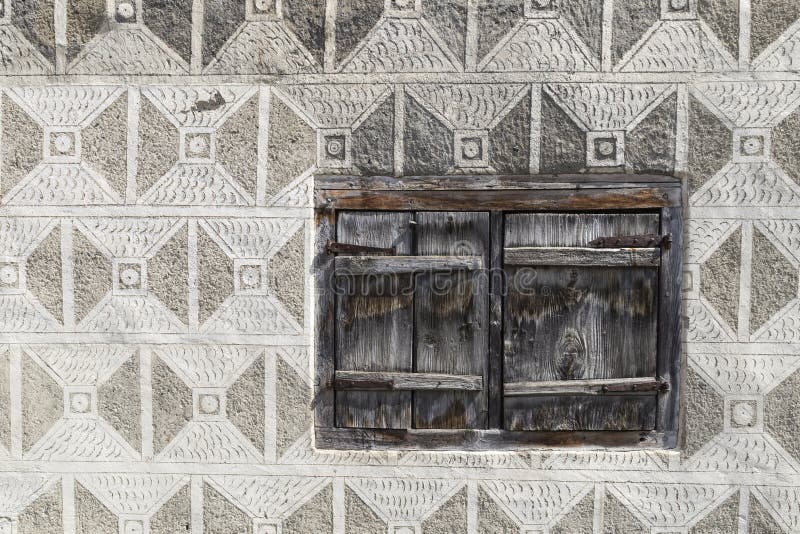 Wooden window with grey graffito wall royalty free stock photo Wooden window with grey graffito wall royalty free stock photo