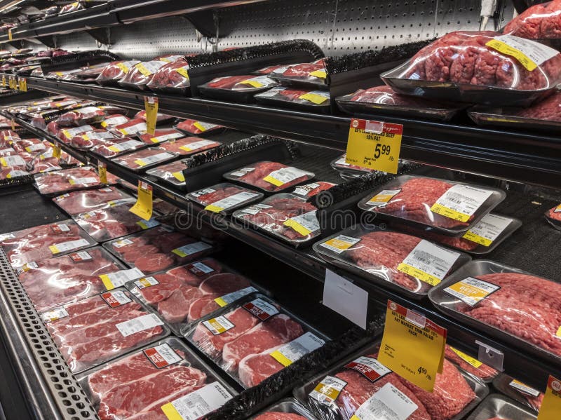 A Super Market Meat Section Aisle Stock Photo, Picture and Royalty