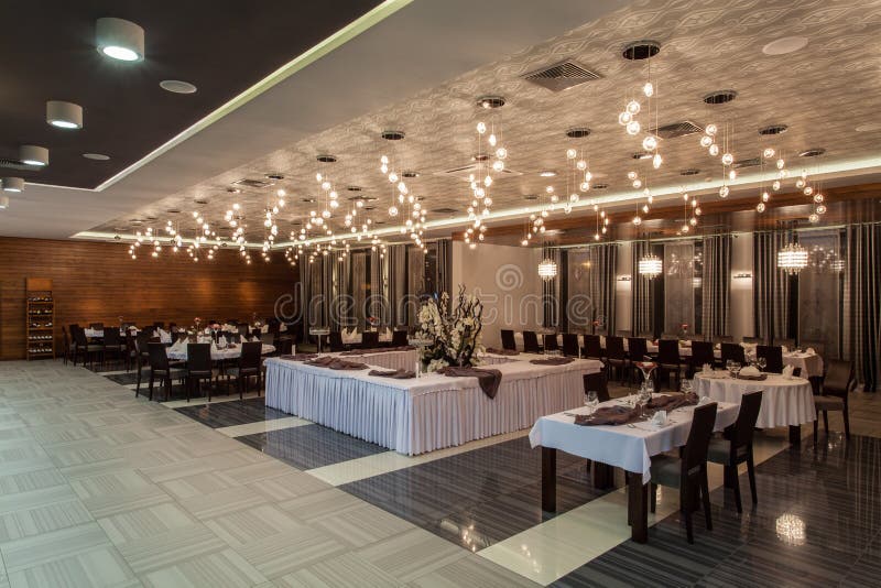 Woodland hotel - Dining room in a hotel royalty free stock photos Woodland hotel - Dining room in a hotel royalty free stock photos