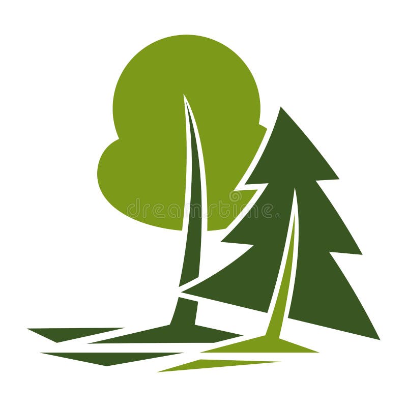 Woods or forest, ecology and environment protection, isolated icon. Forest or woods isolated icon, tree and bush, ecology and clean environment vector. Trunk and royalty free illustration Woods or forest, ecology and environment protection, isolated icon. Forest or woods isolated icon, tree and bush, ecology and clean environment vector. Trunk and royalty free illustration
