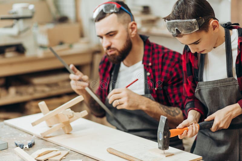 Woodwork Classes for Children and Creativity Concept Stock Photo