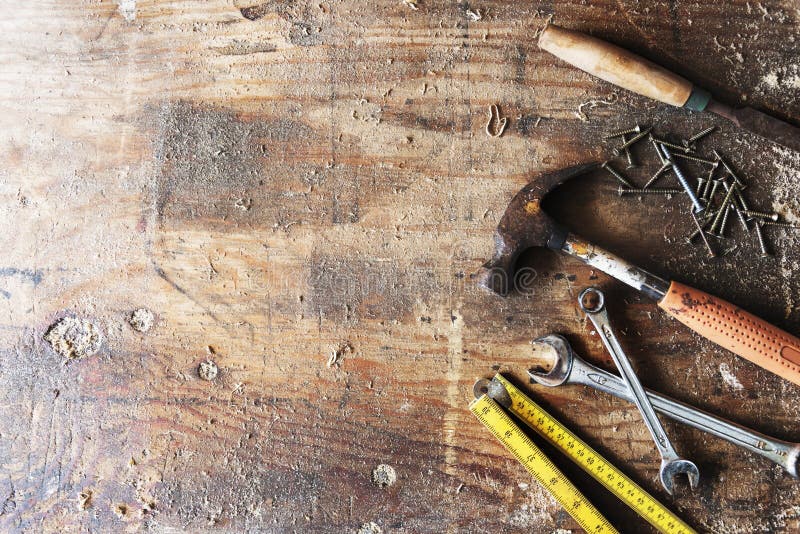 Woodwork Tools Chisel hammer Wrench Concept royalty free stock photo