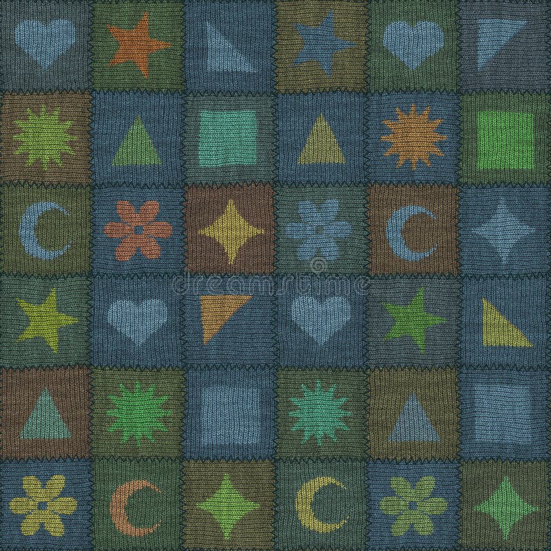 Wool Blanket Quilt Seamless Texture, Patchwork, 3d Illustration Stock