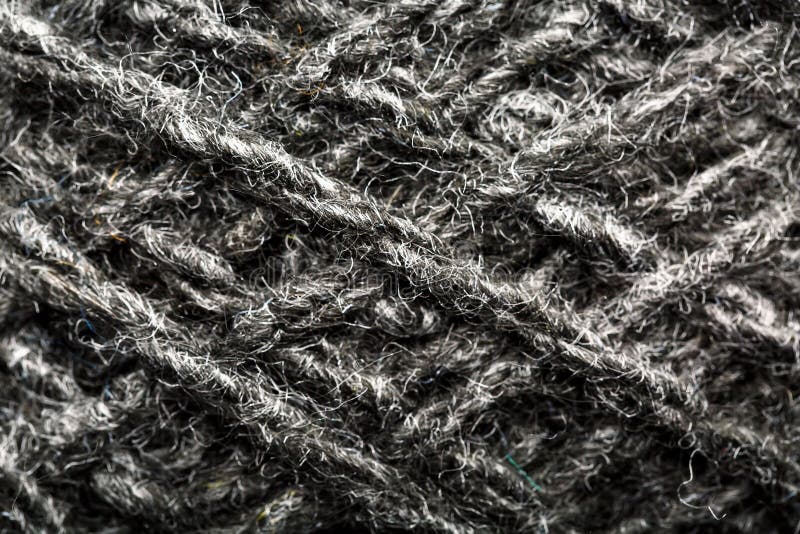 Wool Yarn Closeup Gray Threads for Needlework in Macro. Background