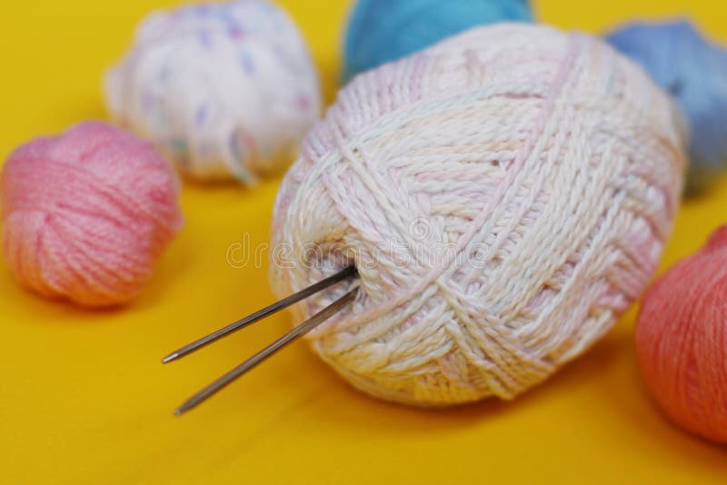 Woolen Thread and Knitting Needle. Accessories for Needlework Stock