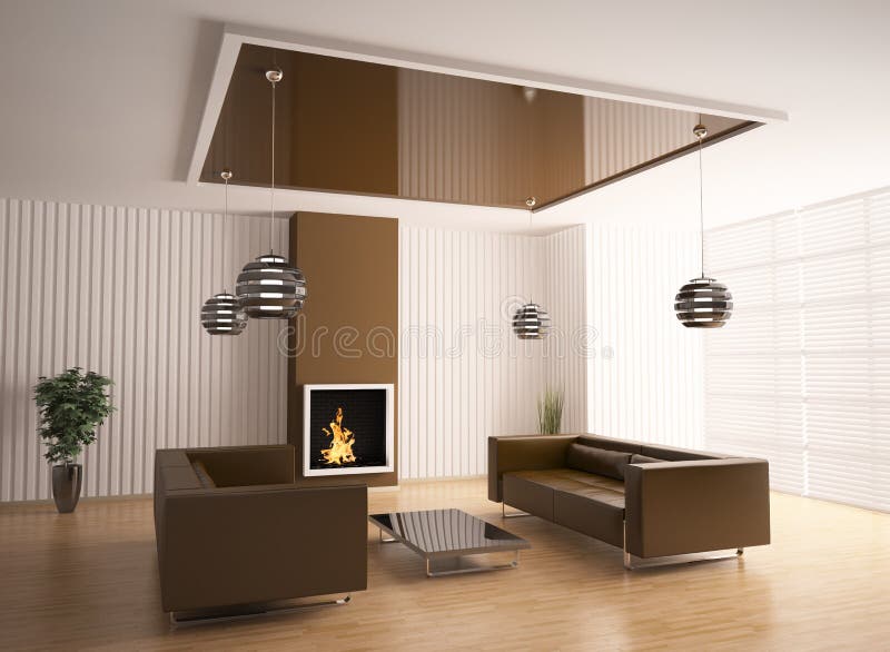 Woonkamer met 3d open haard stock illustratie Woonkamer met 3d open haard stock illustratie